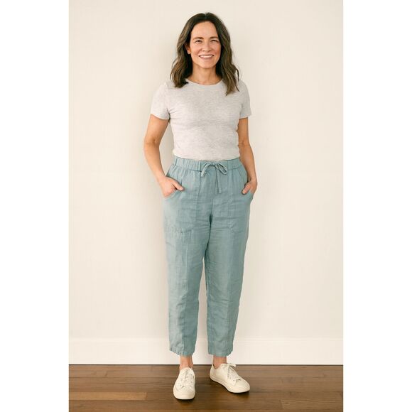QUINCE Green 100% Linen Pull On Pants Trousers     Women's Size Small - Picture 1 of 7